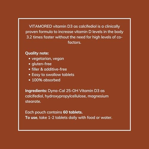 VitamoreD Vitamin D Calcifediol 10 mcg | Leicht zu schluckende Tabletten | Zwei täglich | 30-Tage-Vorrat | 60 Tabletten