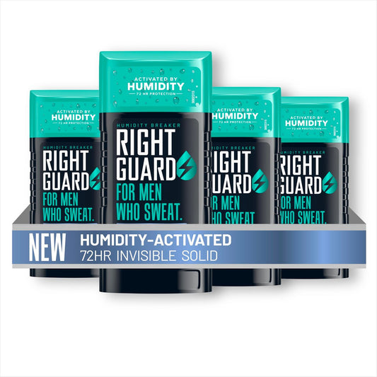 Right Guard Humidity Breaker Antiperspirant & Deodorant für Männer, Cold Front Duft, 2,5 oz (4er-Pack) Unsichtbarer Feststoff, 72 Stunden Schweiß- und Geruchskontrolle, Feuchtigkeitsaktiviert