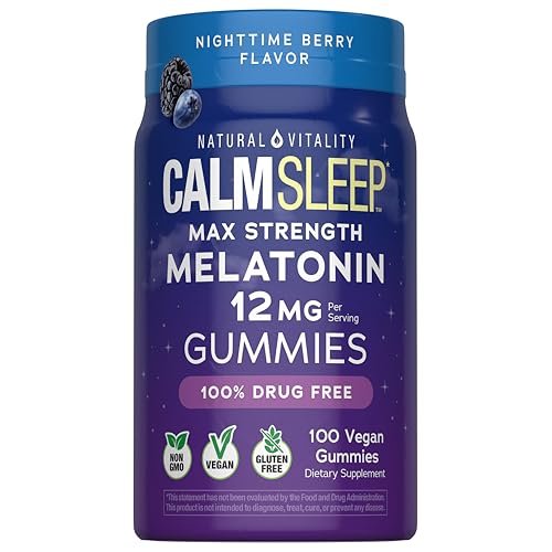 Natural Vitality Calm Sleep Melatonin 12mg Gummis | Max-Stärke Beerengeschmack | 100% Arzneimittelfrei | Nicht-GMO, Vegan & Glutenfrei | 100 Stück