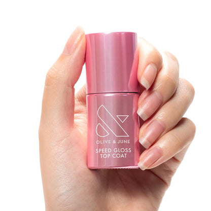 Olive & June Quick Dry Nagellack – Instant, schnell trocknend, wischfest – 15-frei, vegan, tierversuchsfrei – Hält bis zu 7 Tage – Salonqualität für Maniküre & Pediküre zu Hause – Speed Gloss Topcoat
