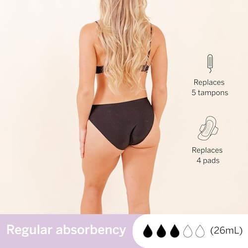 Pixie Bio-Baumwollzwickel Periodenunterwäsche – Auslaufsichere Damenhose mit BloatFit™ Technologie – Platz 1 für ultimative Weichheit (Schwarz, Large)