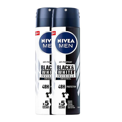 NIVEA Men Invisible for Black & White Original Deodorant Spray 150ml – Keine weißen Flecken oder gelben Verfärbungen – Frischer Duft – Schnelltrocknend, 2er-Pack