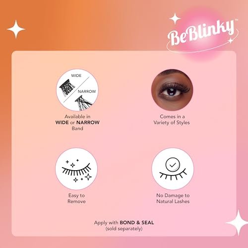 BeBlinky False Eyelashes, Wimpernverlängerungsset 08, 9mm-16mm, schmaler Band, einfach aufzutragen und zu entfernen, kein Schaden an natürlichen Wimpern, 120 Wimperncluster - voluminös