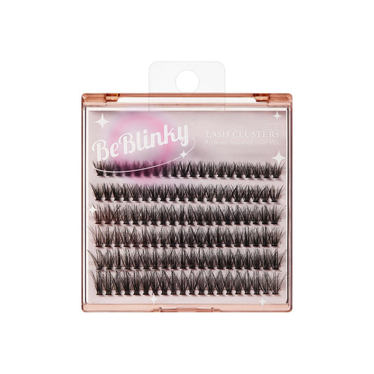 BeBlinky False Eyelashes, Wimpernverlängerungsset 08, 9mm-16mm, schmaler Band, einfach aufzutragen und zu entfernen, kein Schaden an natürlichen Wimpern, 120 Wimperncluster - voluminös