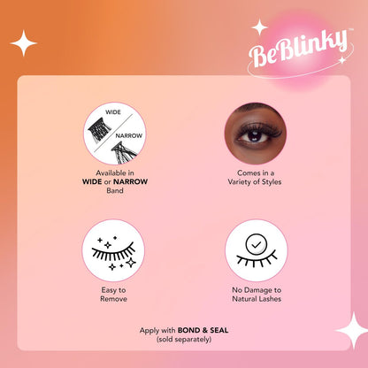 BeBlinky False Eyelashes, Wimpernverlängerungsset 08, 9mm-16mm, schmaler Band, einfach aufzutragen und zu entfernen, kein Schaden an natürlichen Wimpern, 120 Wimperncluster - voluminös