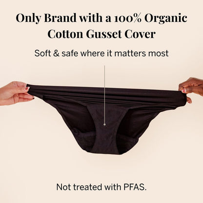 Pixie Bio-Baumwollzwickel Periodenunterwäsche – Auslaufsichere Damenhose mit BloatFit™ Technologie – Platz 1 für ultimative Weichheit (Schwarz, Large)