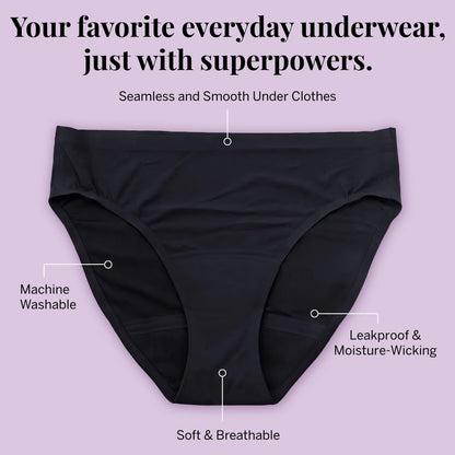 Pixie Bio-Baumwollzwickel Periodenunterwäsche – Auslaufsichere Damenhose mit BloatFit™ Technologie – Platz 1 für ultimative Weichheit (Schwarz, Large)