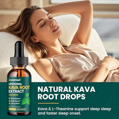 Liposomale Kava Kava Tropfen für Ruhe & Entspannung – Kava-Wurzel-Extrakt mit GABA, Ashwagandha & Magnesium – Unterstützt Stimmung & besseren Schlaf, schnell absorbierende vegane Kava-Liquid-Tropfen Zitrone 60 ml
