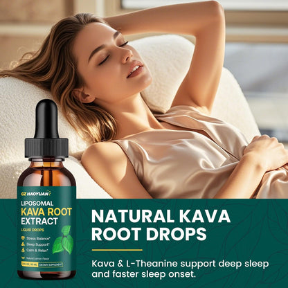 Liposomale Kava Kava Tropfen für Ruhe & Entspannung – Kava-Wurzel-Extrakt mit GABA, Ashwagandha & Magnesium – Unterstützt Stimmung & besseren Schlaf, schnell absorbierende vegane Kava-Liquid-Tropfen Zitrone 60 ml