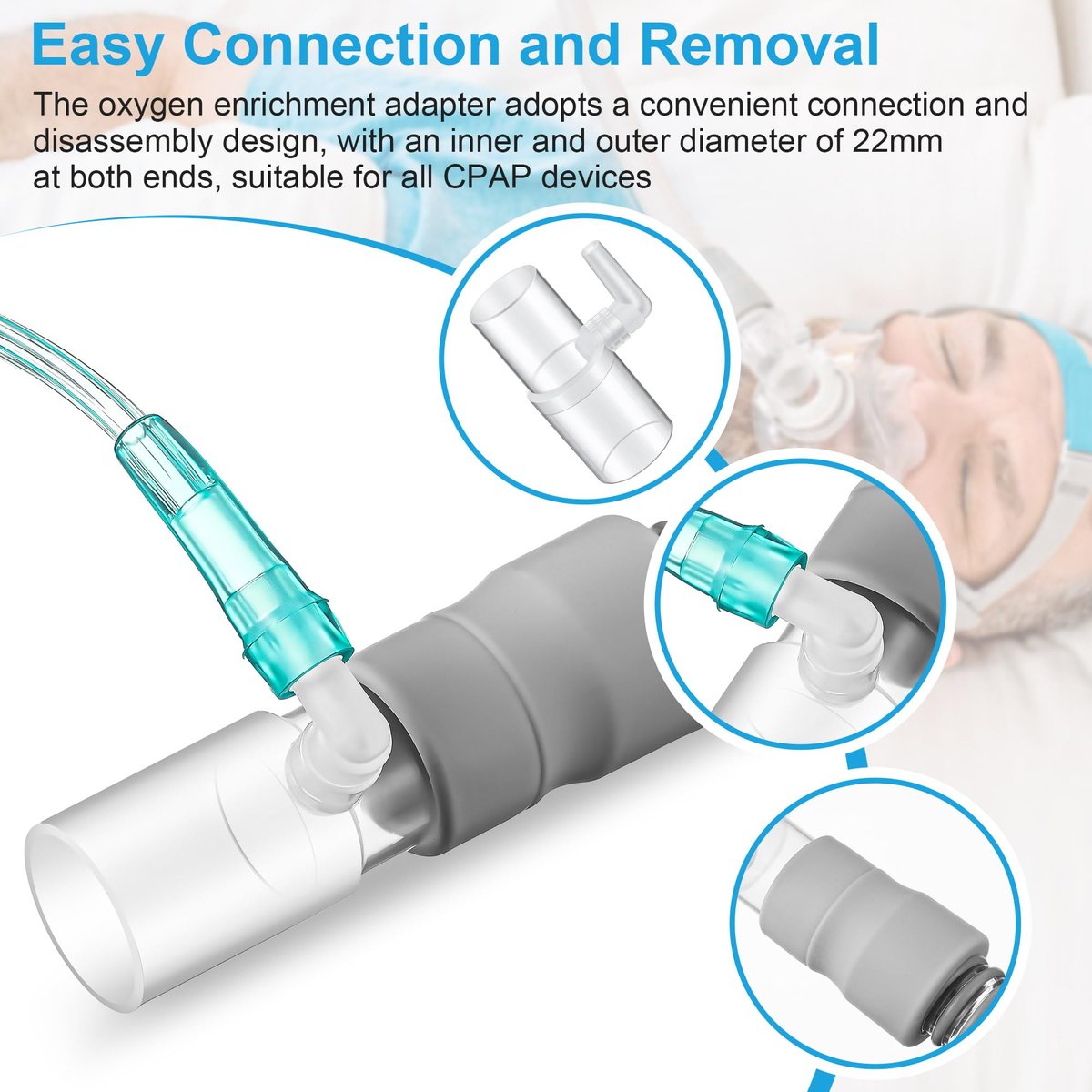 Qiyaz 4er-Pack Sauerstoffanreicherungsadapter, Sauerstoffadapter-Anreicherungsanschluss für CPAP-Schläuche, medizinischer Universal-CPAP-Schlauchverbinder kompatibel mit beheizten und unbeheizten Schläuchen