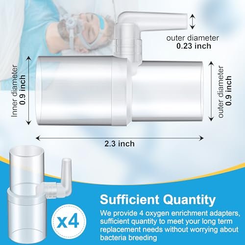 Qiyaz 4er-Pack Sauerstoffanreicherungsadapter, Sauerstoffadapter-Anreicherungsanschluss für CPAP-Schläuche, medizinischer Universal-CPAP-Schlauchverbinder kompatibel mit beheizten und unbeheizten Schläuchen