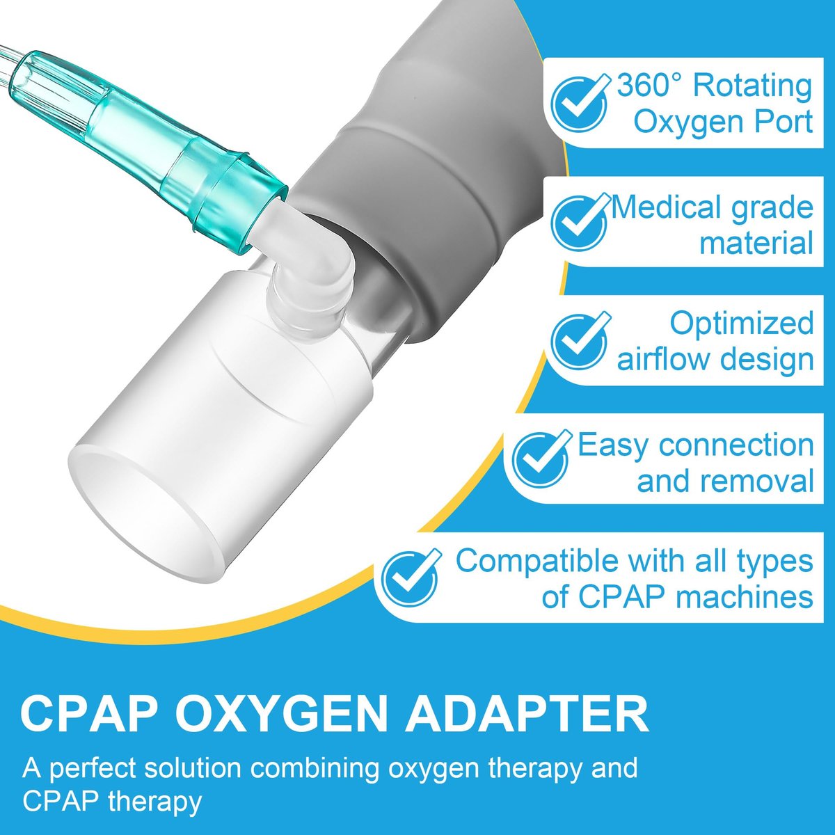 Qiyaz 4er-Pack Sauerstoffanreicherungsadapter, Sauerstoffadapter-Anreicherungsanschluss für CPAP-Schläuche, medizinischer Universal-CPAP-Schlauchverbinder kompatibel mit beheizten und unbeheizten Schläuchen