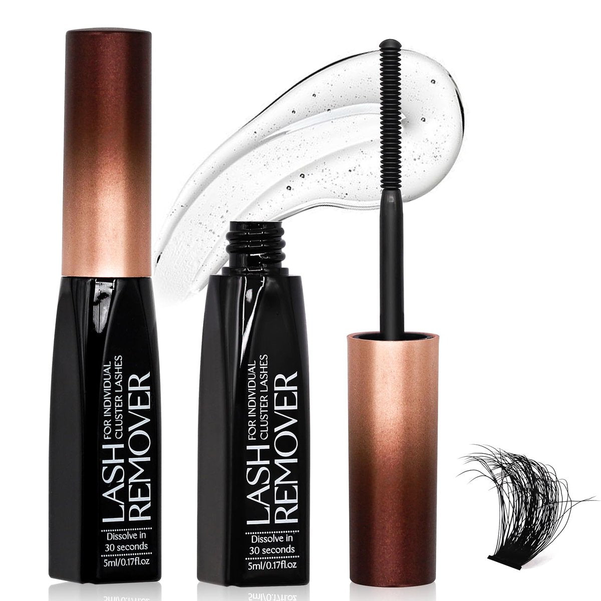 Pretty memory Wimpernkleber Entferner für Cluster & Einzelwimpern – 5ml sanfter Flüssigentferner, Spiralförmige Bürste für präzise Wurzelanwendung, schnelles Auflösen des Bonds in Sekunden, nur für die Anwendung zu Hause