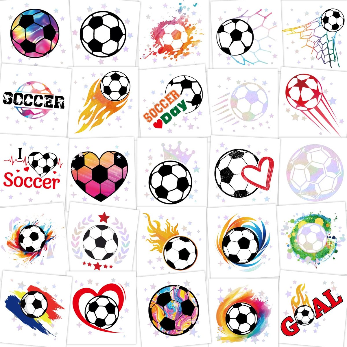 WorldBazaar Fußball-Tattoos zum Aufkleben, 210 Stück, Glitzer-Tattoos, Fußballparty-Zubehör, Geburtstagsgeschenk für Partytüten