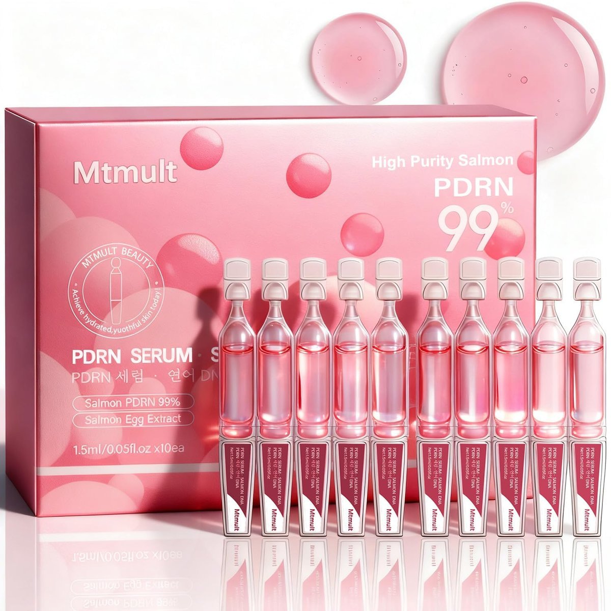 Mtmult Salmon PDRN Serum – Lachs-DNA-Gesichtsserum mit Kollagen, Glutathion und Hyaluronsäure – Straffend, reparierend, feuchtigkeitsspendend – 0,05 fl.oz x 10 Ampullen