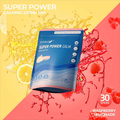 VIFSSG Super Power Calming Pulvergetränk, Himbeer-Zitronen-Geschmack, 30 Portionen, L-Theanin, KSM-66 Ashwagandha, Magnesiumglycinat, Vitamin D3, Zuckerfrei, Non-GMO für Entspannung & Fokus