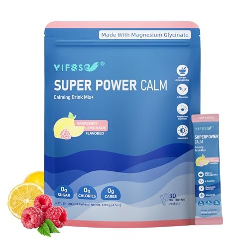 VIFSSG Super Power Calming Pulvergetränk, Himbeer-Zitronen-Geschmack, 30 Portionen, L-Theanin, KSM-66 Ashwagandha, Magnesiumglycinat, Vitamin D3, Zuckerfrei, Non-GMO für Entspannung & Fokus