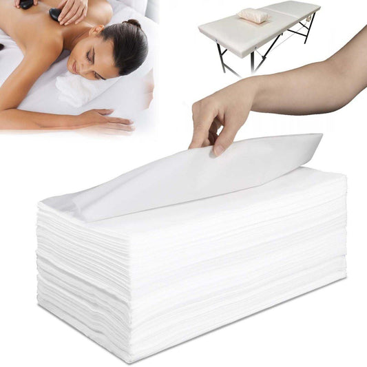 100 Stück 31,5 x 71 Zoll Einweg-Massagebettbezug aus weißem Vliesstoff, wasserdicht und atmungsaktiv für Spa und Beauty