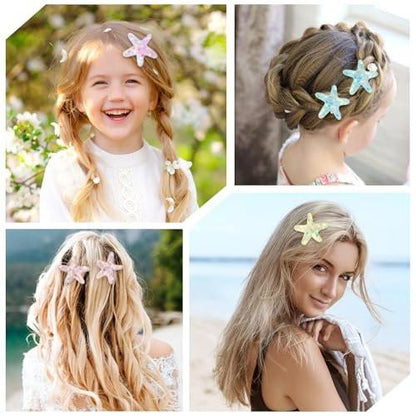 Guduling 10-teilige Meerjungfrau-Haarclips, Glitzer-Seestern-Clips, Muschel-Haarspangen, Pailletten-Haarspangen für Frauen und Mädchen, Beach-Wedding-Frisur-Tool, mehrfarbig