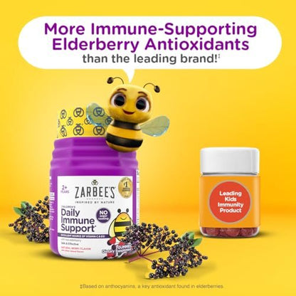 Zarbee's Holunderbeeren Gummibärchen für Kinder – ohne Zuckerzusatz, tägliche Immununterstützung* mit Vitamin C, D3 & Zink, ohne künstliche Aromen, ab 2 Jahren, 60 Stück