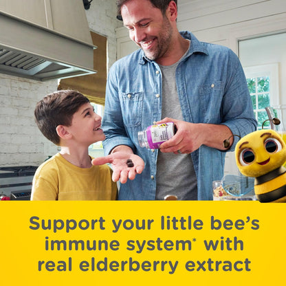 Zarbee's Holunderbeeren Gummibärchen für Kinder – ohne Zuckerzusatz, tägliche Immununterstützung* mit Vitamin C, D3 & Zink, ohne künstliche Aromen, ab 2 Jahren, 60 Stück
