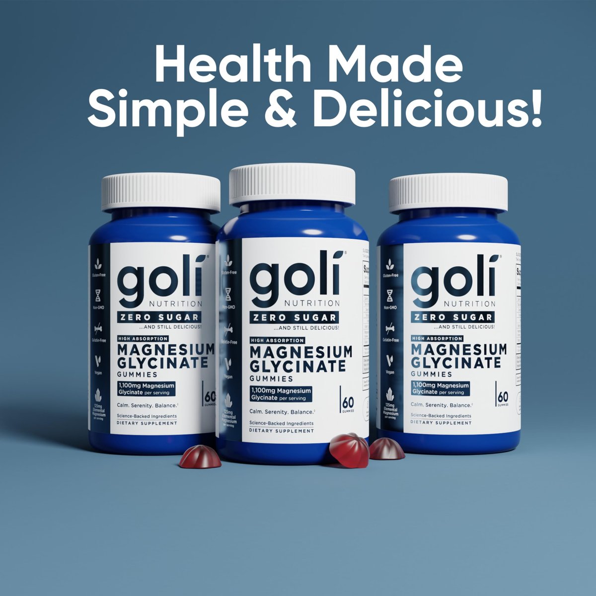 Goli Zero Sugar Magnesium Gummis – 125 mg Magnesiumcitrat mit Vitamin D – Ohne künstliche Süßstoffe, ohne Zuckeralkohole – Vegan, Keto-freundlich, glutenfrei