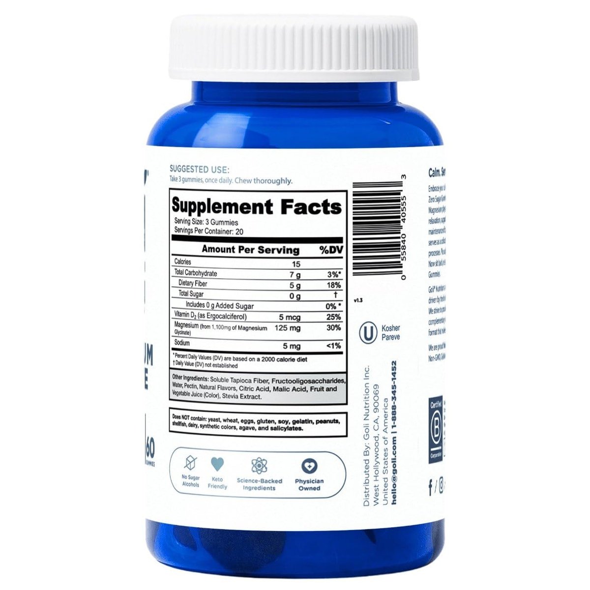 Goli Zero Sugar Magnesium Gummis – 125 mg Magnesiumcitrat mit Vitamin D – Ohne künstliche Süßstoffe, ohne Zuckeralkohole – Vegan, Keto-freundlich, glutenfrei