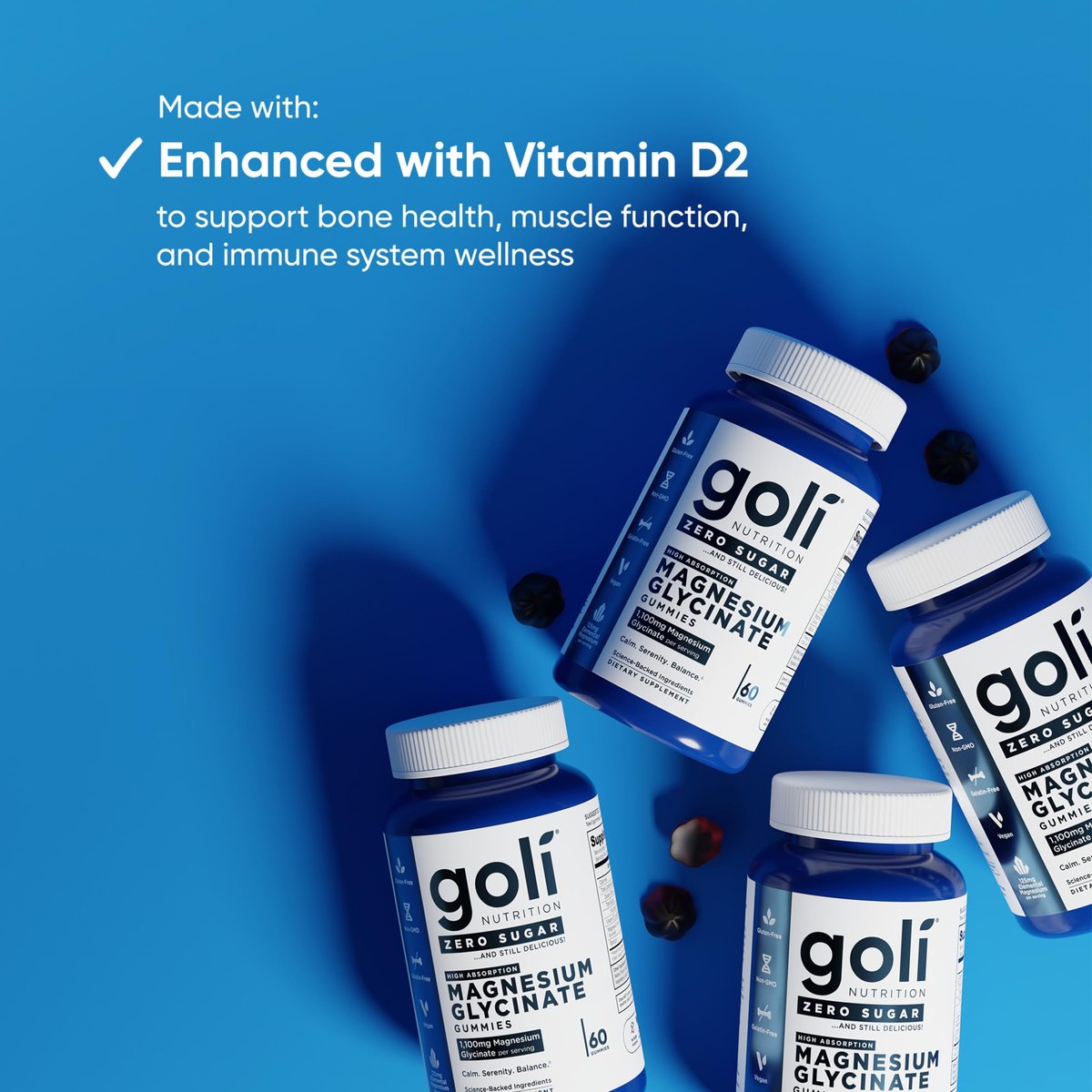 Goli Zero Sugar Magnesium Gummis – 125 mg Magnesiumcitrat mit Vitamin D – Ohne künstliche Süßstoffe, ohne Zuckeralkohole – Vegan, Keto-freundlich, glutenfrei