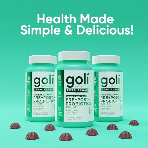 Goli Zero Sugar Pre Pro Postbiotic Gummies - Weltweit erste 3-in-1-Formel mit DE111, XOS, MCC1849 - Ohne Zuckeralkohole - Vegan, Keto-freundlich, Nicht-GVO - 60 Stück