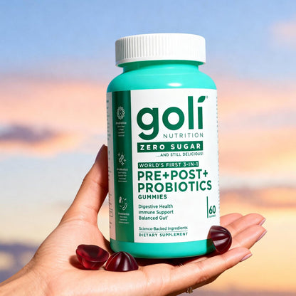 Goli Zero Sugar Pre Pro Postbiotic Gummies - Weltweit erste 3-in-1-Formel mit DE111, XOS, MCC1849 - Ohne Zuckeralkohole - Vegan, Keto-freundlich, Nicht-GVO - 60 Stück