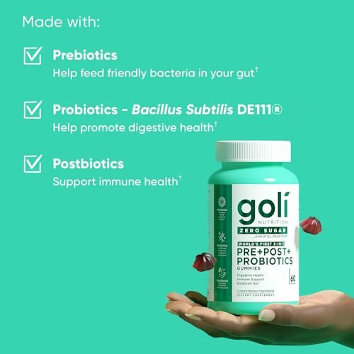 Goli Zero Sugar Pre Pro Postbiotic Gummies - Weltweit erste 3-in-1-Formel mit DE111, XOS, MCC1849 - Ohne Zuckeralkohole - Vegan, Keto-freundlich, Nicht-GVO - 60 Stück