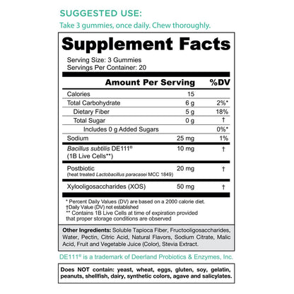 Goli Zero Sugar Pre Pro Postbiotic Gummies - Weltweit erste 3-in-1-Formel mit DE111, XOS, MCC1849 - Ohne Zuckeralkohole - Vegan, Keto-freundlich, Nicht-GVO - 60 Stück