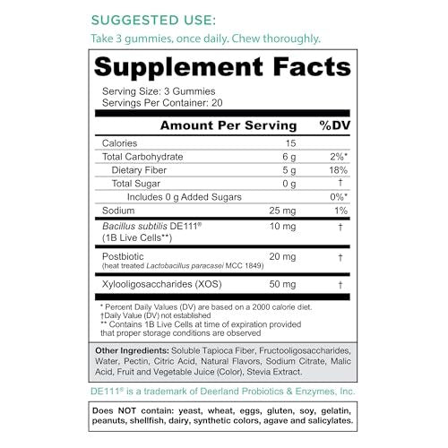 Goli Zero Sugar Pre Pro Postbiotic Gummies - Weltweit erste 3-in-1-Formel mit DE111, XOS, MCC1849 - Ohne Zuckeralkohole - Vegan, Keto-freundlich, Nicht-GVO - 60 Stück