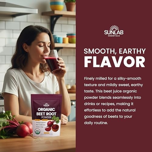 Bio Rote Bete Pulver (227 g) USDA Bio Rote Bete Pulver Nahrungsergänzung - Energie-, Herz- & Immununterstützung für Erwachsene - Vegane Rote Bete Saft - Reich an Nitraten - Ohne Gentechnik, glutenfrei & hergestellt in den USA