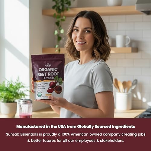 Bio Rote Bete Pulver (227 g) USDA Bio Rote Bete Pulver Nahrungsergänzung - Energie-, Herz- & Immununterstützung für Erwachsene - Vegane Rote Bete Saft - Reich an Nitraten - Ohne Gentechnik, glutenfrei & hergestellt in den USA