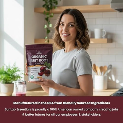 Bio Rote Bete Pulver (227 g) USDA Bio Rote Bete Pulver Nahrungsergänzung - Energie-, Herz- & Immununterstützung für Erwachsene - Vegane Rote Bete Saft - Reich an Nitraten - Ohne Gentechnik, glutenfrei & hergestellt in den USA