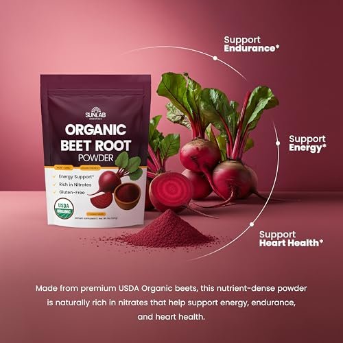Bio Rote Bete Pulver (227 g) USDA Bio Rote Bete Pulver Nahrungsergänzung - Energie-, Herz- & Immununterstützung für Erwachsene - Vegane Rote Bete Saft - Reich an Nitraten - Ohne Gentechnik, glutenfrei & hergestellt in den USA
