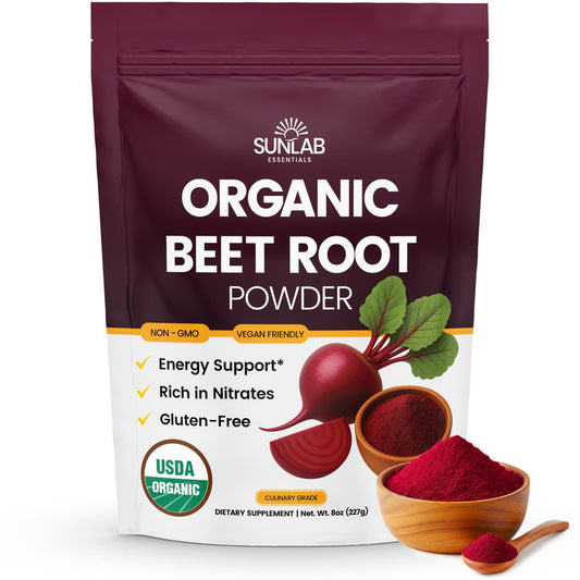 Bio Rote Bete Pulver (227 g) USDA Bio Rote Bete Pulver Nahrungsergänzung - Energie-, Herz- & Immununterstützung für Erwachsene - Vegane Rote Bete Saft - Reich an Nitraten - Ohne Gentechnik, glutenfrei & hergestellt in den USA