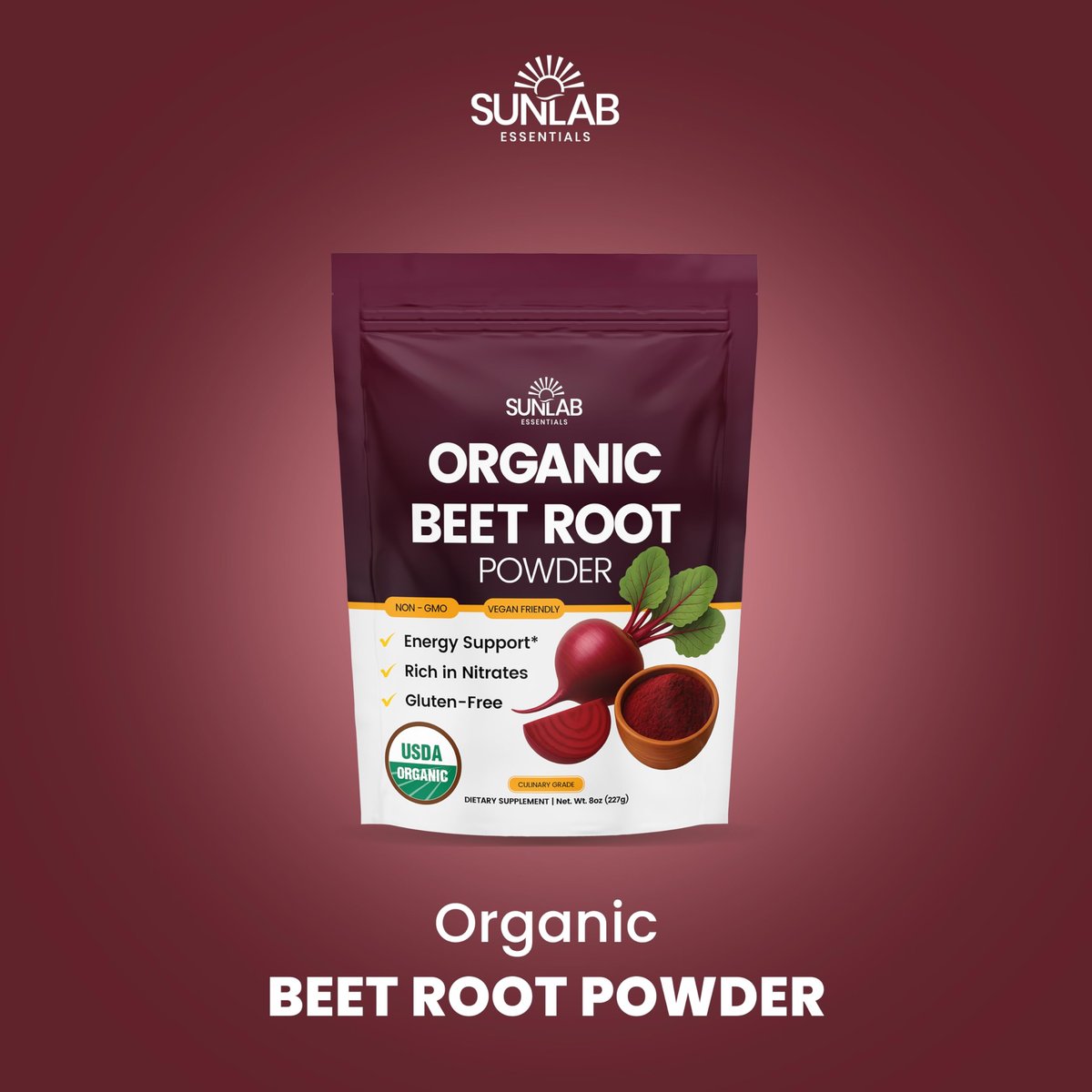 Bio Rote Bete Pulver (227 g) USDA Bio Rote Bete Pulver Nahrungsergänzung - Energie-, Herz- & Immununterstützung für Erwachsene - Vegane Rote Bete Saft - Reich an Nitraten - Ohne Gentechnik, glutenfrei & hergestellt in den USA