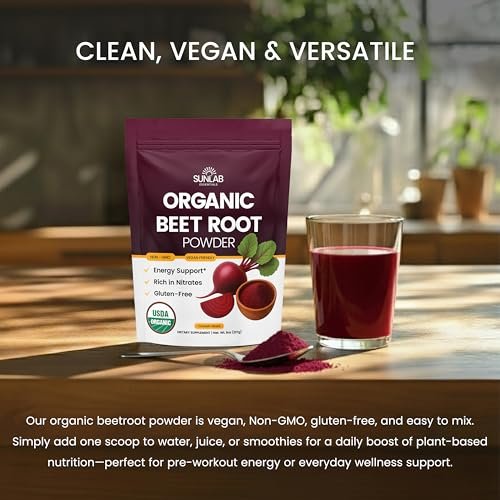 Bio Rote Bete Pulver (227 g) USDA Bio Rote Bete Pulver Nahrungsergänzung - Energie-, Herz- & Immununterstützung für Erwachsene - Vegane Rote Bete Saft - Reich an Nitraten - Ohne Gentechnik, glutenfrei & hergestellt in den USA