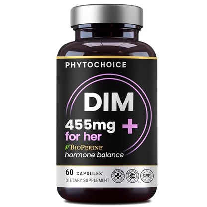 DIM für Frauen 350 mg Hochdosiert mit BioPerine® & Brokkoli-Extrakt – 455 mg Gesamtkomplex für Hormonbalance, Östrogenstoffwechsel, PMS & Wechseljahre Unterstützung, reine Haut & Frauenwohlbefinden, 60 Kapseln