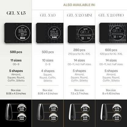 Apres Gel-X® Soft Gel Tip Box | Natürliche Mandelform | 500 Stück Nagelspitzen, 11 Größen 00-9, Premium Qualität (Natürliche Mandelform Extra Kurz)