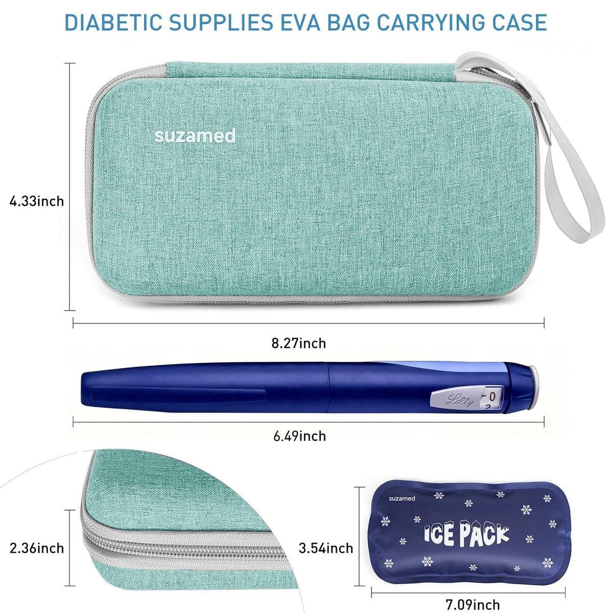 suzamed Insulin Kühlbox Reiseetui, EVA Isolierung Reise-Medizinkoffer mit 2 Kühlakkus für Diabetes-Pflege, Insulin-Pen und andere Diabetes-Zubehör (Grün)