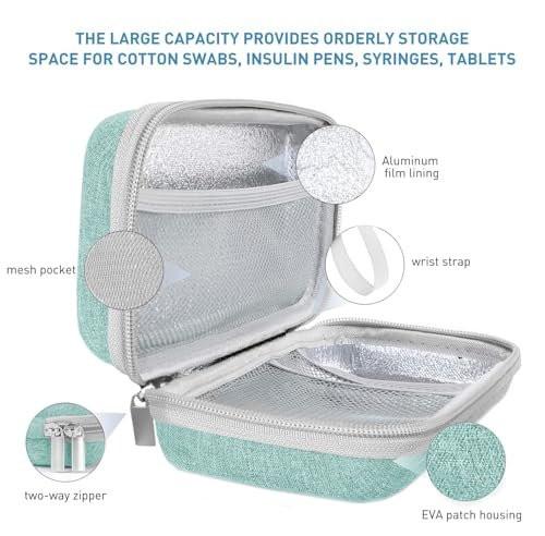 suzamed Insulin Kühlbox Reiseetui, EVA Isolierung Reise-Medizinkoffer mit 2 Kühlakkus für Diabetes-Pflege, Insulin-Pen und andere Diabetes-Zubehör (Grün)