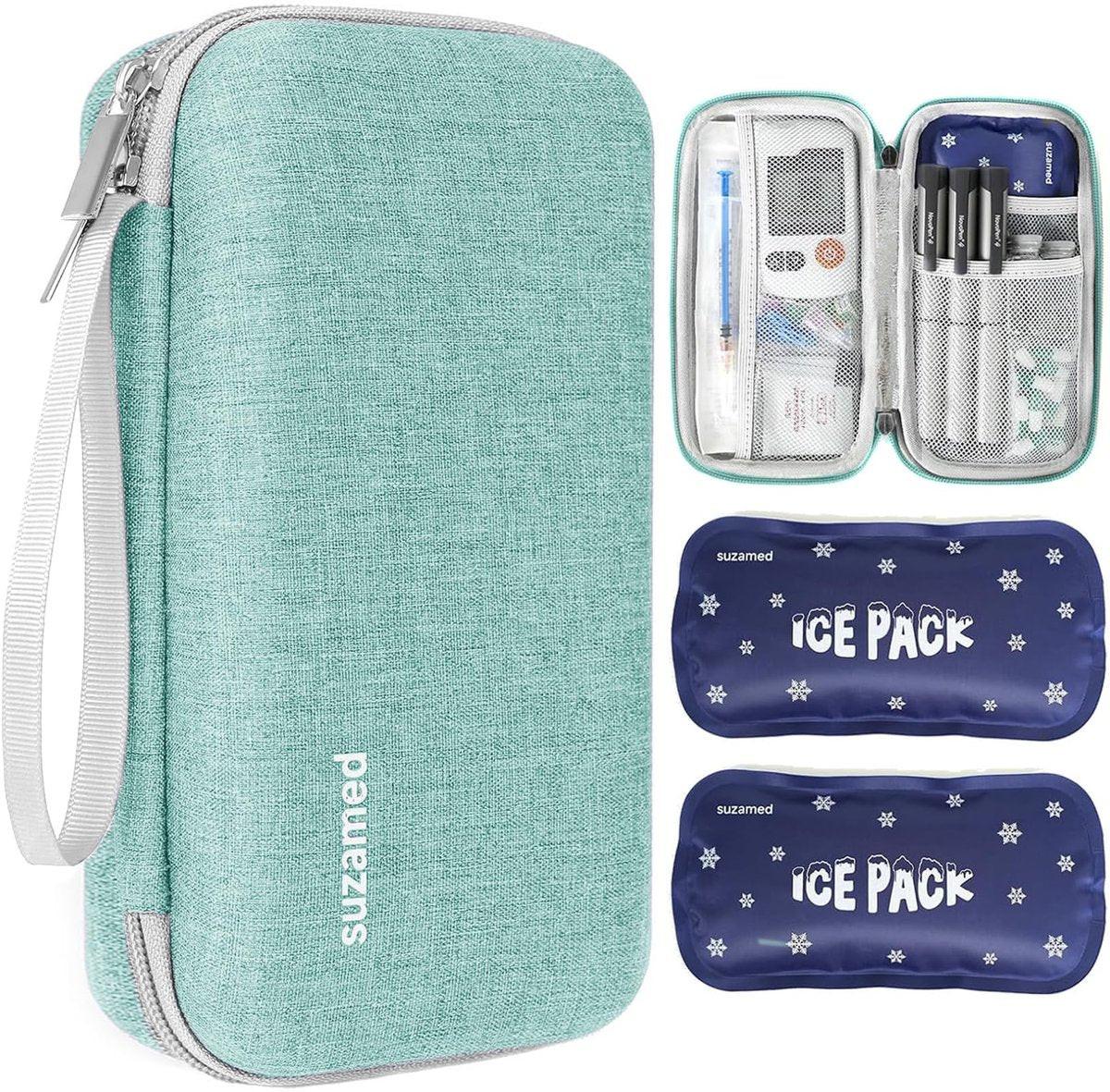 suzamed Insulin Kühlbox Reiseetui, EVA Isolierung Reise-Medizinkoffer mit 2 Kühlakkus für Diabetes-Pflege, Insulin-Pen und andere Diabetes-Zubehör (Grün)