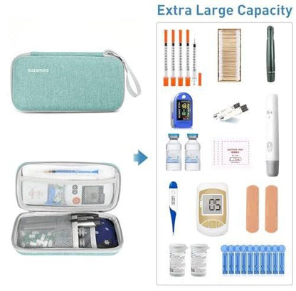 suzamed Insulin Kühlbox Reiseetui, EVA Isolierung Reise-Medizinkoffer mit 2 Kühlakkus für Diabetes-Pflege, Insulin-Pen und andere Diabetes-Zubehör (Grün)