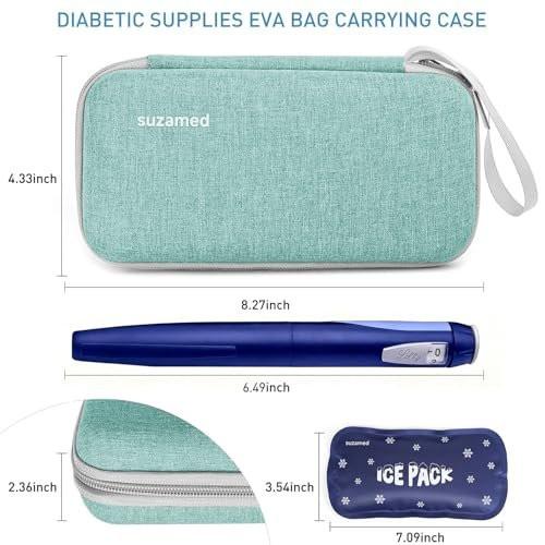 suzamed Insulin Kühlbox Reiseetui, EVA Isolierung Reise-Medizinkoffer mit 2 Kühlakkus für Diabetes-Pflege, Insulin-Pen und andere Diabetes-Zubehör (Grün)