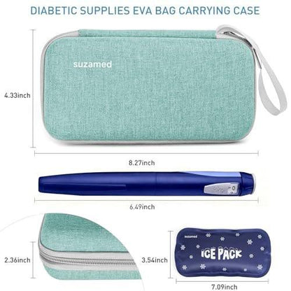 suzamed Insulin Kühlbox Reiseetui, EVA Isolierung Reise-Medizinkoffer mit 2 Kühlakkus für Diabetes-Pflege, Insulin-Pen und andere Diabetes-Zubehör (Grün)