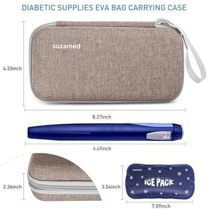 suzamed Insulin Cooler Travel Case, EVA Isolierung Reise-Medizinkoffer mit 2 Kühlpacks für Diabetes-Pflege, Insulin-Pen und anderes Diabetikerzubehör (Braun)
