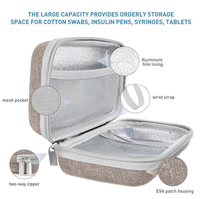 suzamed Insulin Cooler Travel Case, EVA Isolierung Reise-Medizinkoffer mit 2 Kühlpacks für Diabetes-Pflege, Insulin-Pen und anderes Diabetikerzubehör (Braun)